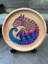Load image into Gallery viewer, Sleepy Sunset Dragon Handpainted Wooden Trinket Dish