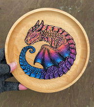 Load image into Gallery viewer, Sleepy Sunset Dragon Handpainted Wooden Trinket Dish