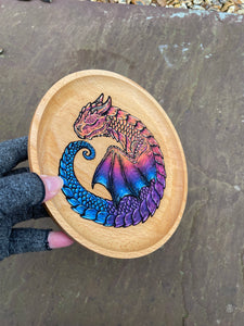 Sleepy Sunset Dragon Handpainted Wooden Trinket Dish