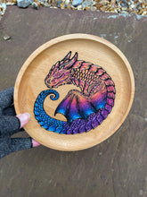 Load image into Gallery viewer, Sleepy Sunset Dragon Handpainted Wooden Trinket Dish