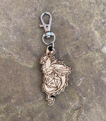 Dice Dragon Engraved Wooden Charm