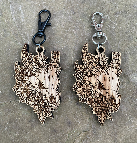 Dragon Skull engraved keyring charm