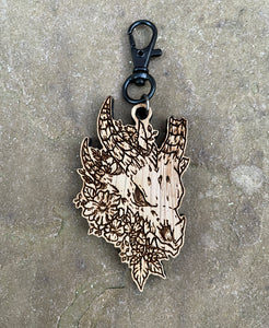 Dragon Skull engraved keyring charm