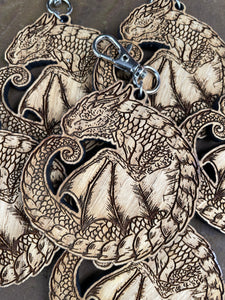 Sleepy Dragon Engraved Wooden Charm