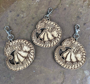 Sleepy Dragon Engraved Wooden Charm