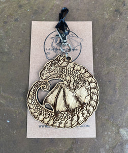 Sleepy Dragon Engraved Wooden Charm