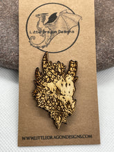 Load image into Gallery viewer, Dragon Skull Engraved Pin Badge