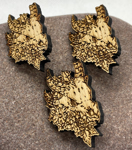 Dragon Skull Engraved Pin Badge