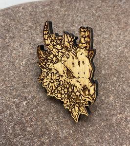 Dragon Skull Engraved Pin Badge