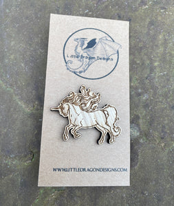 Unicorn Engraved Pin Wooden Badge