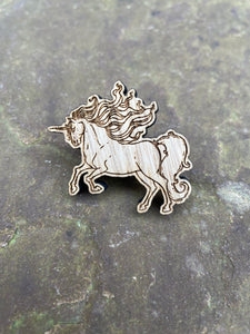 Unicorn Engraved Pin Wooden Badge