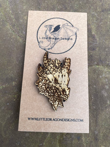 Dragon Skull Engraved Pin Badge
