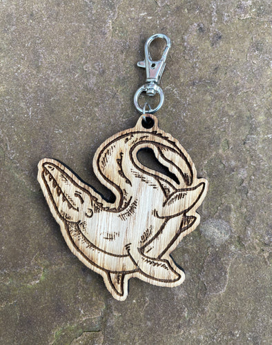 Happy Mosasaur Engraved Wooden Charm