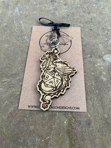 Dice Dragon Engraved Wooden Charm