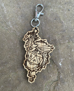 Dice Dragon Engraved Wooden Charm