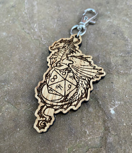 Dice Dragon Engraved Wooden Charm