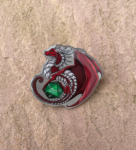 D20 Dragon Metal Pin Badge