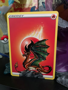 Perching Charizard Painted Energy Card